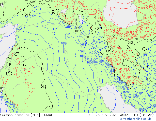 Presión superficial ECMWF dom 26.05.2024 06 UTC