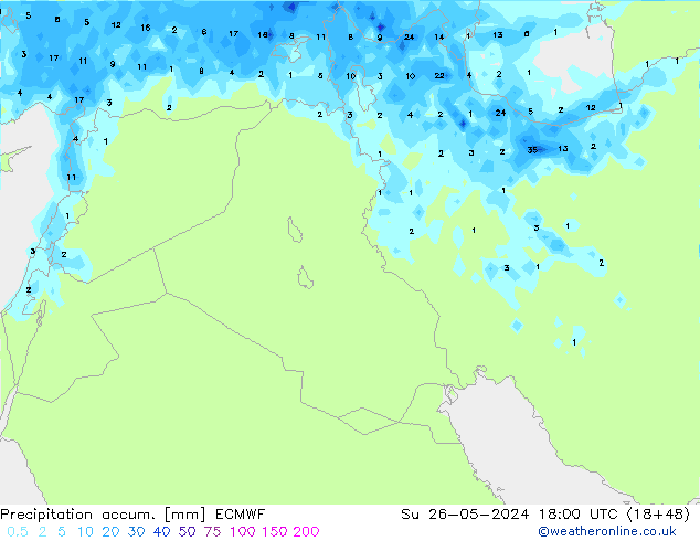 Precipitation accum. ECMWF Su 26.05.2024 18 UTC