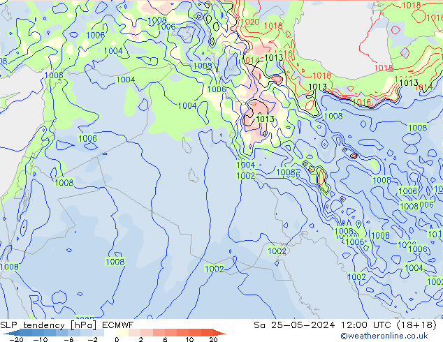 SLP tendency ECMWF Sa 25.05.2024 12 UTC