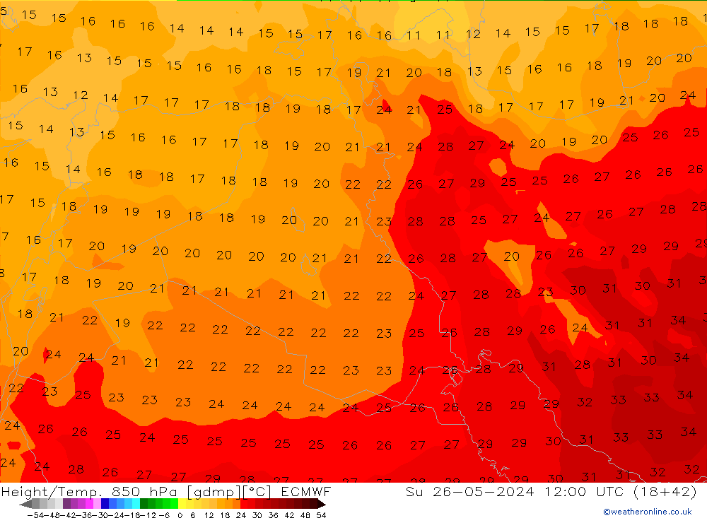 Z500/Rain (+SLP)/Z850 ECMWF nie. 26.05.2024 12 UTC