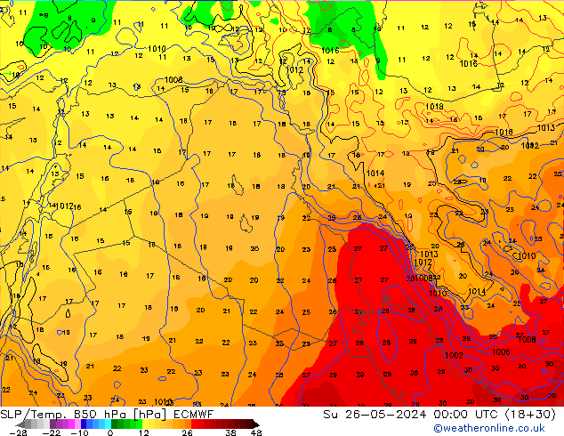 SLP/Temp. 850 hPa ECMWF Dom 26.05.2024 00 UTC