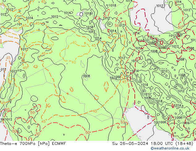 Theta-e 700hPa ECMWF So 26.05.2024 18 UTC