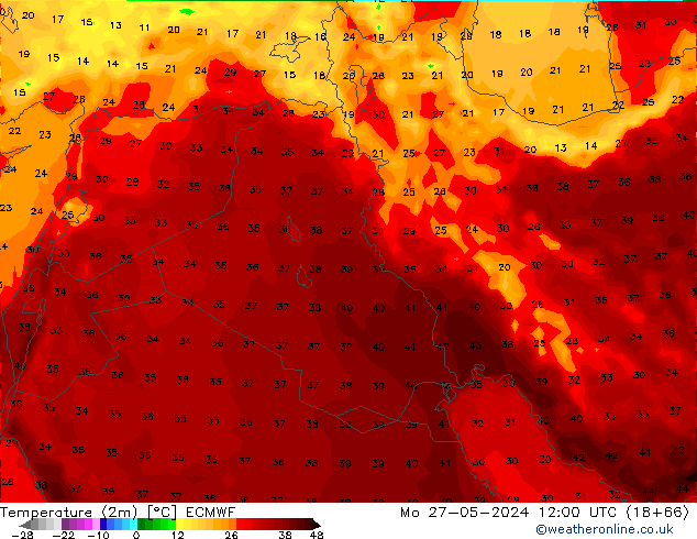 Temperature (2m) ECMWF Mo 27.05.2024 12 UTC