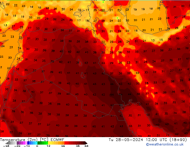 карта температуры ECMWF вт 28.05.2024 12 UTC