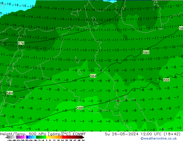 Z500/Rain (+SLP)/Z850 ECMWF Su 26.05.2024 12 UTC