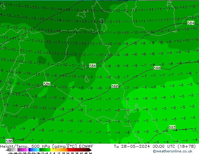 Hoogte/Temp. 500 hPa ECMWF di 28.05.2024 00 UTC