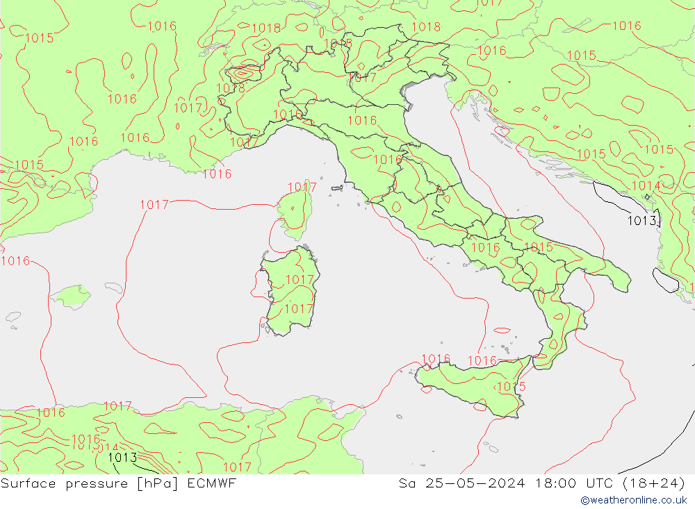 Presión superficial ECMWF sáb 25.05.2024 18 UTC