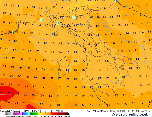 Height/Temp. 925 hPa ECMWF Su 26.05.2024 00 UTC