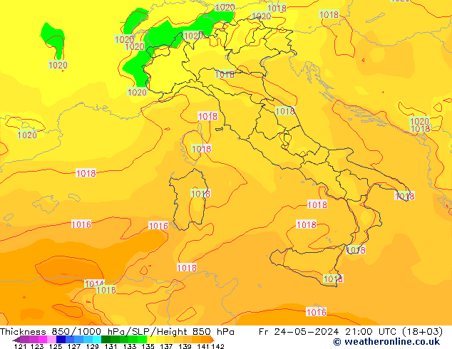 Thck 850-1000 гПа ECMWF пт 24.05.2024 21 UTC