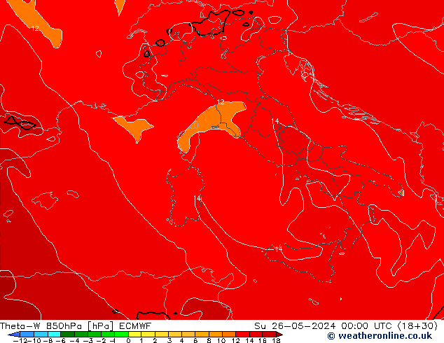 Theta-W 850hPa ECMWF dim 26.05.2024 00 UTC
