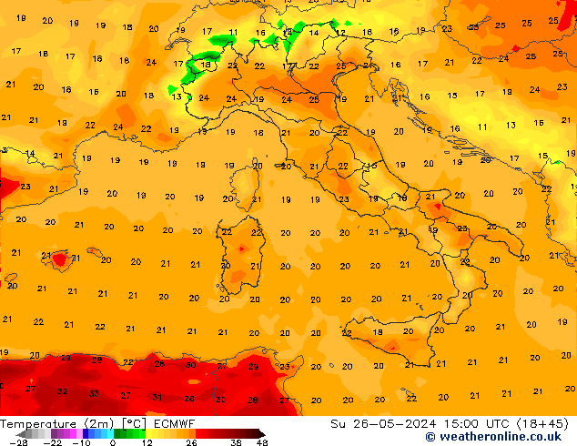 Temperature (2m) ECMWF Su 26.05.2024 15 UTC