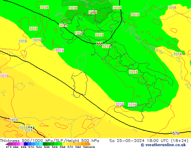 Thck 500-1000гПа ECMWF сб 25.05.2024 18 UTC