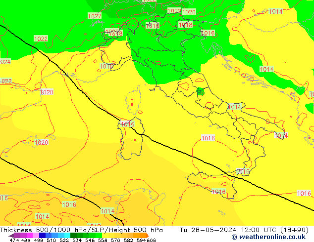 Thck 500-1000hPa ECMWF Tu 28.05.2024 12 UTC