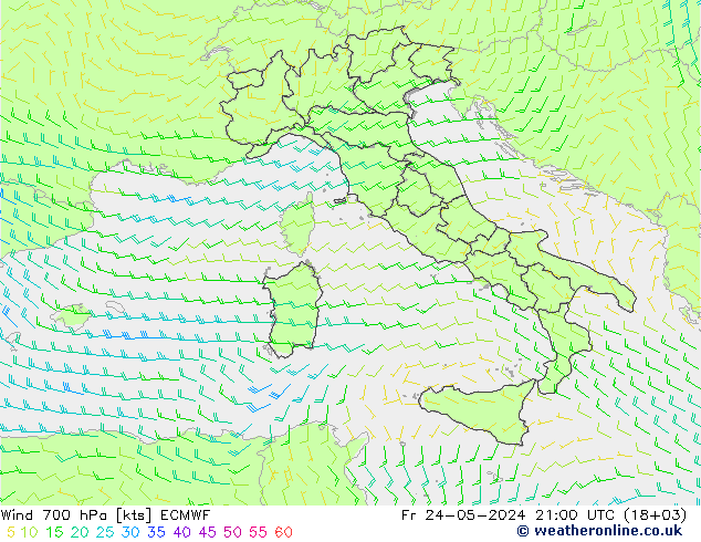 Wind 700 hPa ECMWF Pá 24.05.2024 21 UTC