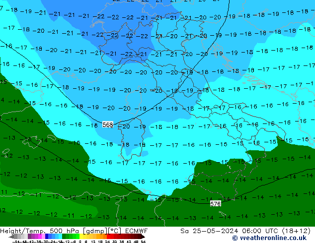 Z500/Rain (+SLP)/Z850 ECMWF Sa 25.05.2024 06 UTC