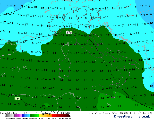 Z500/Rain (+SLP)/Z850 ECMWF lun 27.05.2024 06 UTC