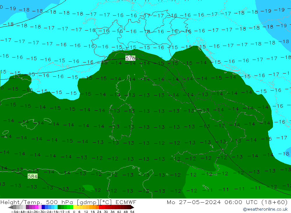 Z500/Rain (+SLP)/Z850 ECMWF Seg 27.05.2024 06 UTC