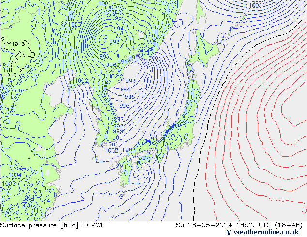 Surface pressure ECMWF Su 26.05.2024 18 UTC