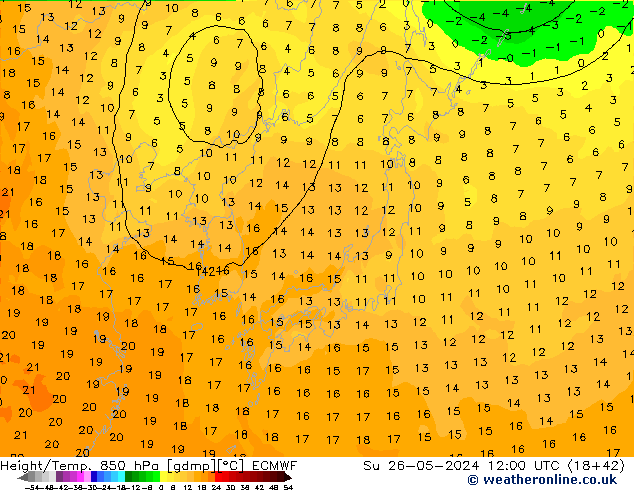 Height/Temp. 850 hPa ECMWF Ne 26.05.2024 12 UTC