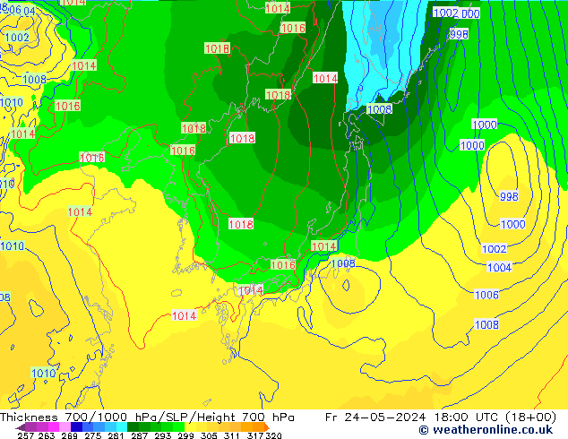 Schichtdicke 700-1000 hPa ECMWF Fr 24.05.2024 18 UTC