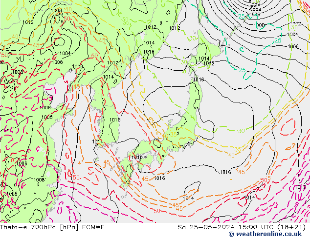 Theta-e 700hPa ECMWF za 25.05.2024 15 UTC