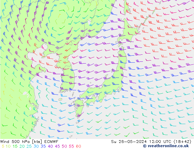 ветер 500 гПа ECMWF Вс 26.05.2024 12 UTC