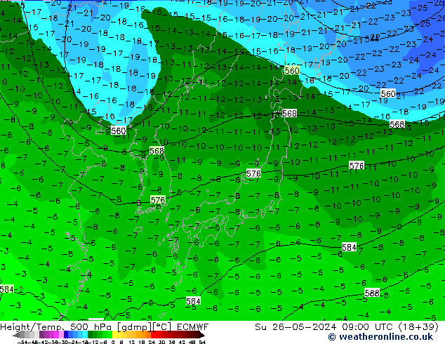 Height/Temp. 500 hPa ECMWF Dom 26.05.2024 09 UTC