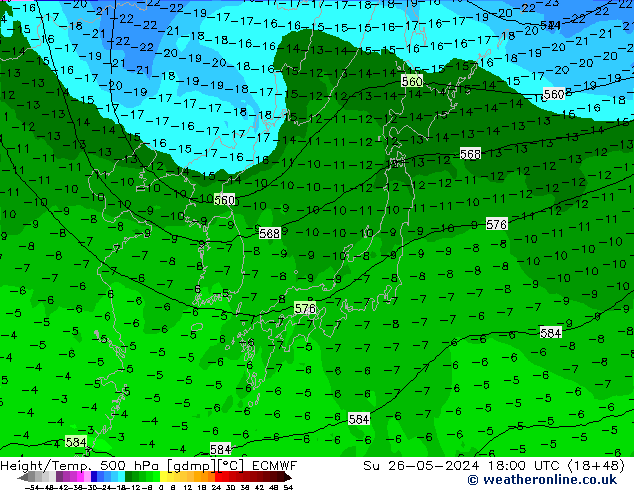 Height/Temp. 500 hPa ECMWF nie. 26.05.2024 18 UTC