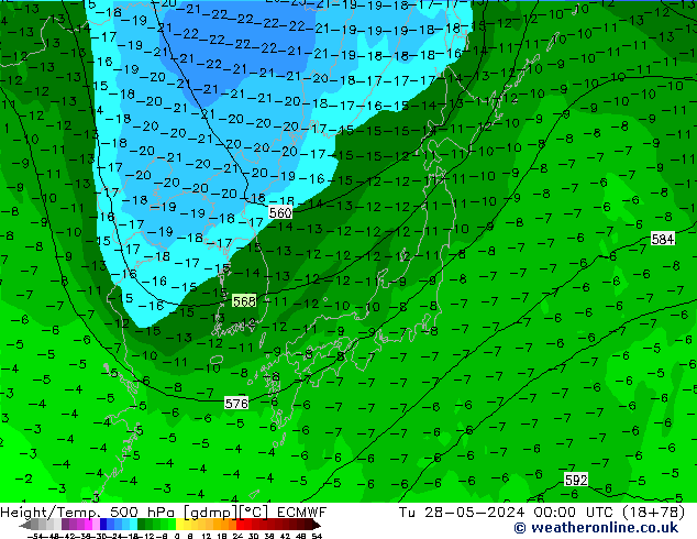 Z500/Rain (+SLP)/Z850 ECMWF Ter 28.05.2024 00 UTC