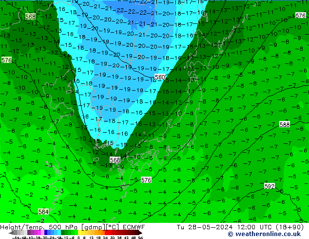 Height/Temp. 500 hPa ECMWF  28.05.2024 12 UTC