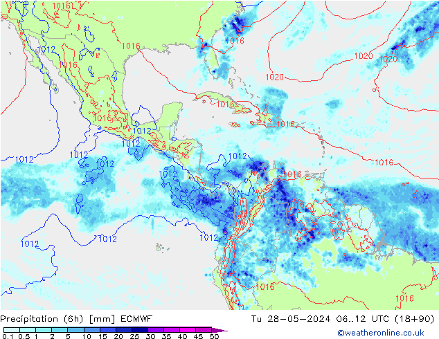 Z500/Rain (+SLP)/Z850 ECMWF Út 28.05.2024 12 UTC