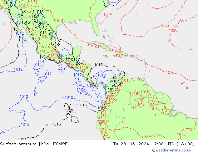 Presión superficial ECMWF mar 28.05.2024 12 UTC