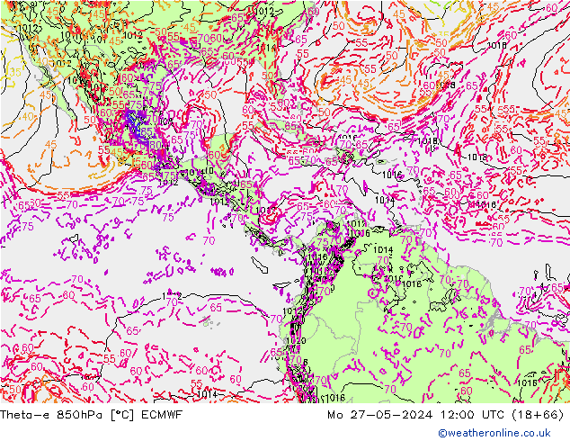 Theta-e 850hPa ECMWF lun 27.05.2024 12 UTC