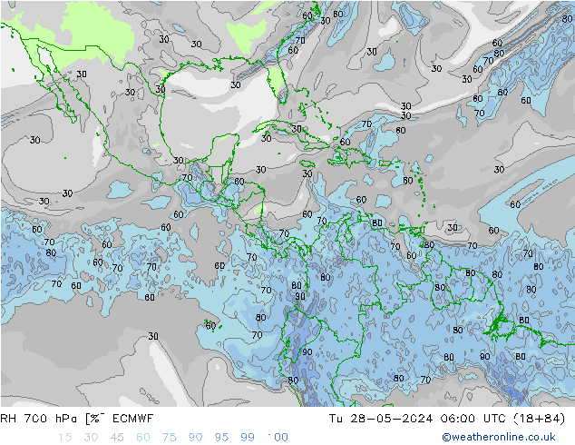 RH 700 гПа ECMWF вт 28.05.2024 06 UTC