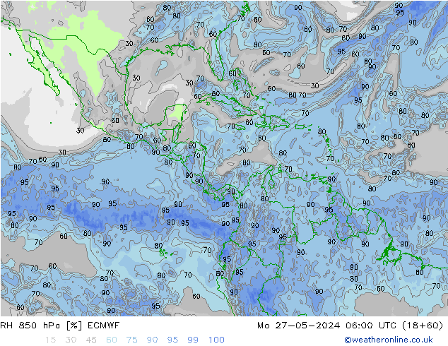 Humidité rel. 850 hPa ECMWF lun 27.05.2024 06 UTC