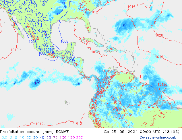 Precipitation accum. ECMWF sab 25.05.2024 00 UTC