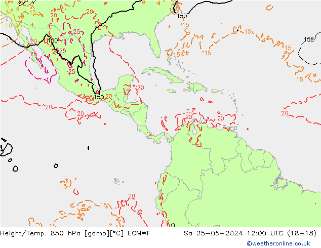 Z500/Rain (+SLP)/Z850 ECMWF Sa 25.05.2024 12 UTC