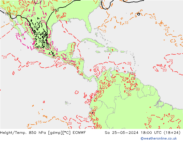 Z500/Rain (+SLP)/Z850 ECMWF сб 25.05.2024 18 UTC