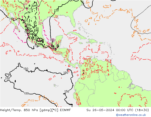 Z500/Rain (+SLP)/Z850 ECMWF  26.05.2024 00 UTC