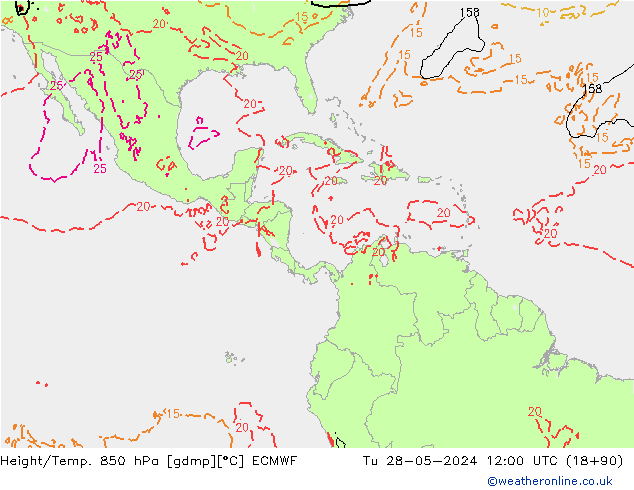 Height/Temp. 850 hPa ECMWF Út 28.05.2024 12 UTC