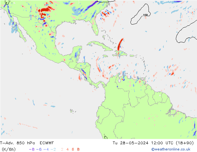 T-Adv. 850 hPa ECMWF Sa 28.05.2024 12 UTC