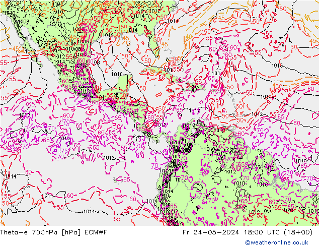 Theta-e 700hPa ECMWF vr 24.05.2024 18 UTC