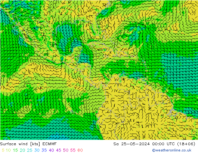 Vento 10 m ECMWF Sáb 25.05.2024 00 UTC