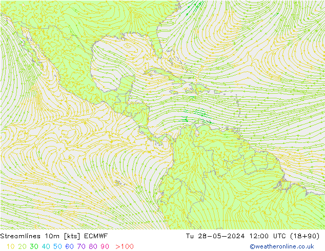 Linia prądu 10m ECMWF wto. 28.05.2024 12 UTC