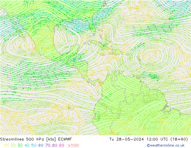 Linia prądu 500 hPa ECMWF wto. 28.05.2024 12 UTC