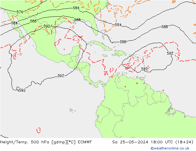 Z500/Rain (+SLP)/Z850 ECMWF сб 25.05.2024 18 UTC