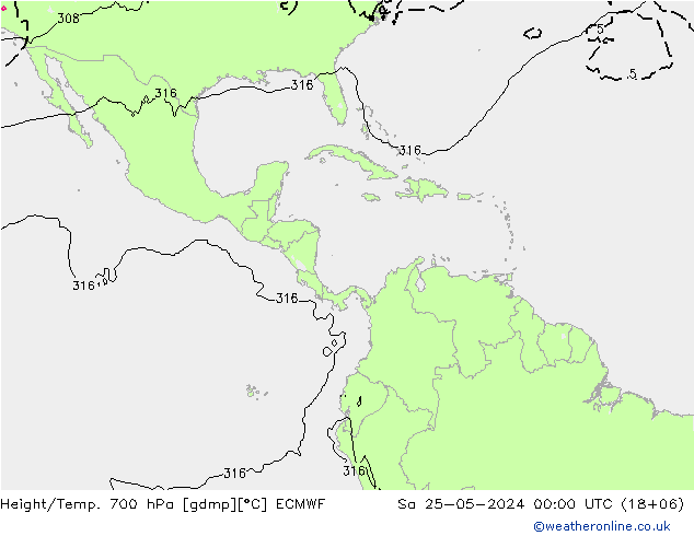 Height/Temp. 700 hPa ECMWF Sáb 25.05.2024 00 UTC