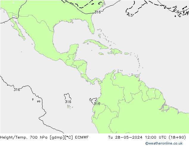 Geop./Temp. 700 hPa ECMWF mar 28.05.2024 12 UTC