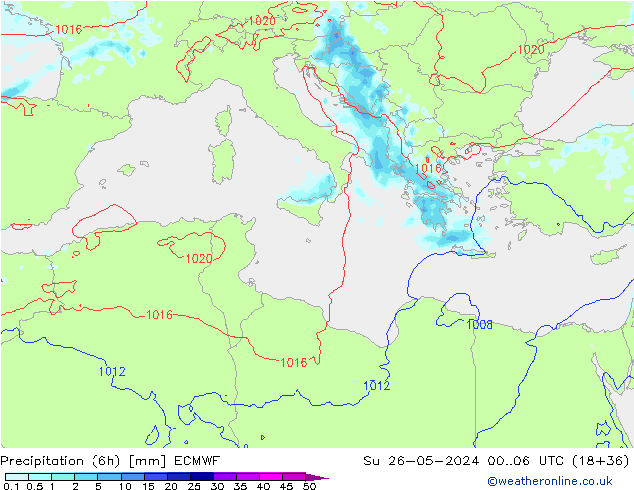 Precipitation (6h) ECMWF Ne 26.05.2024 06 UTC