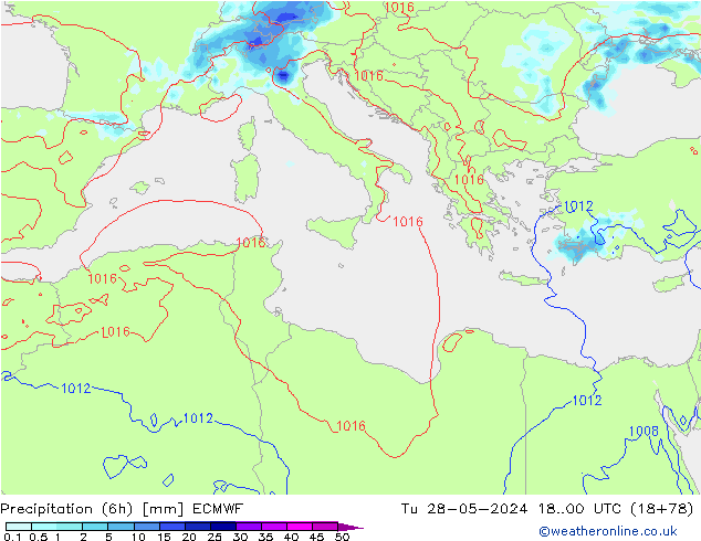 Precipitación (6h) ECMWF mar 28.05.2024 00 UTC